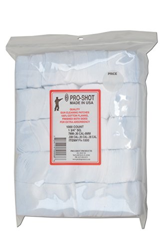 Pro Shot Gun Care Flannel Gun Cleaning 1000 Count Patches (7mm-.38Caliber/6mm Benchrest),White