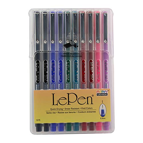 Uchida 430010A , Le Pen, 0.3 Millimeter point, Pen Set, 10 Pack, Multicolor