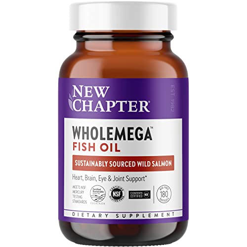 New Chapter Wholemega Fish Oil Supplement Softgels, Wild Alaskan Salmon Oil with Omega-3 + Astaxanthin + Sustainably Caught, 180 Count (Packaging May Vary)