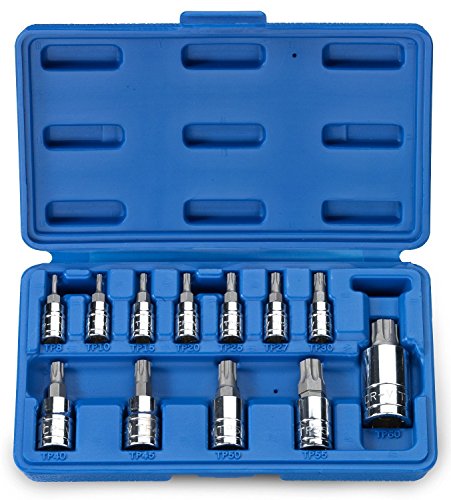 Neiko 10086A Standard Torx Plus Bit Socket Set | 12 Piece | TP8 – TP60 | 6 Point Star | Cr-V and S2 Steel | High Impact ABS Blow Molded Case, clear