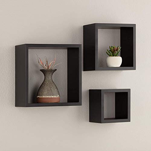 Pinnacle Frames and Accents, Black, Floating Square Wall Shelves Nested Cubes, Set of 3, 9 by 9, 3