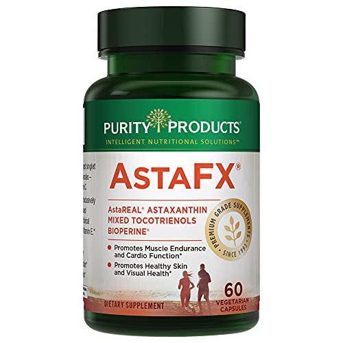 Purity Products AstaFX Astaxanthin Antioxidant Super Formula from Clinically Tested 4 mg AstaREAL with Full Spectrum Tocotrienols (Vitamin E) + BioPerine Black Pepper + Piperine – 60 Vegetarian Caps