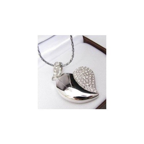 Crystal Asymmetric Heart Shape Jewelry USB Flash Drive with Necklace:8GB(Silver)