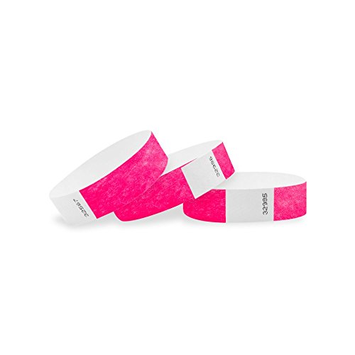 WristCo Neon Pink Tyvek Wristbands for Events – 500 Count ¾” x 10” – Waterproof Recyclable Comfortable Tear Resistant Paper Bracelets Wrist Bands for Concerts Festivals Admission Party Tours