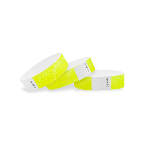 WristCo Neon Yellow Tyvek Wristbands for Events – 500 Count ¾” x 10” – Waterproof Recyclable Comfortable Tear Resistant Paper Bracelets Wrist Bands for Concerts Festivals Admission Party Tours