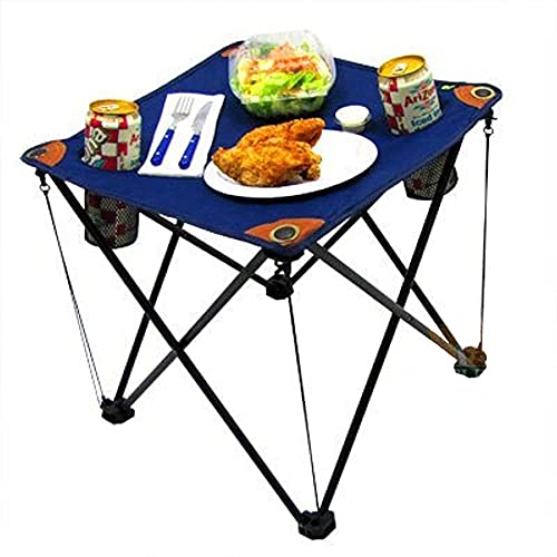 EZ Travel Collection Folding Camping Table Folding Table with Drink Holders and Carry Bag (Blue)