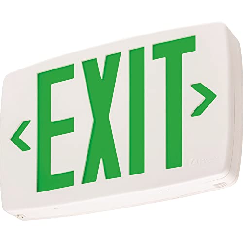 Lithonia Lighting LQM S W 3 G 120/277 EL N M6 Quantum Thermoplastic LED Emergency Exit Sign with Stencil-Faced White Housing and Green Letters with Nickel Cadium battery