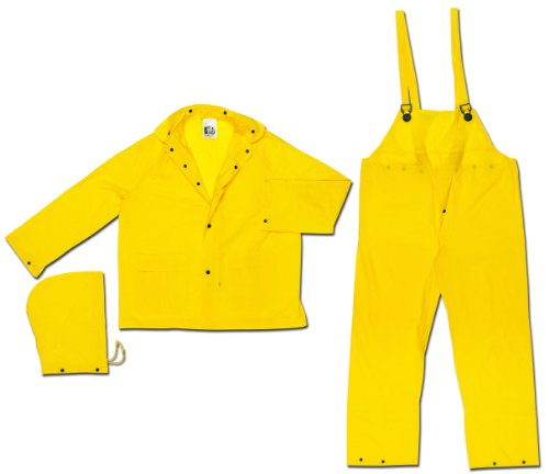MCR Safety O703L Squall PVC Single Ply 3-Piece Rainsuit, Yellow, Large