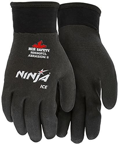 Memphis Glove N9690FCL Ninja Ice FC Nylon Back Double Layer Gloves with Full Dipped HPT Coating, Black, Large, 1-Pair