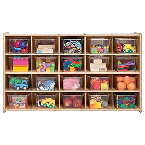 Contender Cubby Storage Shelf With 20 Cubby Translucent Trays, Kids Toy Storage, Stationary Organizer, Hard Wood Cabinets For Classrooms, Offices & Homes