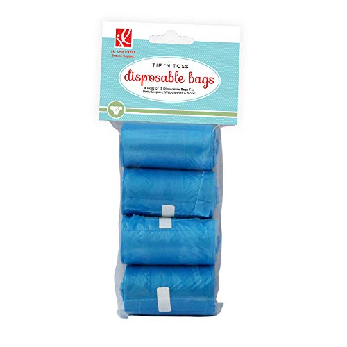 J.L. Childress Tie ‘N Toss, On-The-go Disposable Bags for Dirty Diapers, Soiled Clothes, Pet Waste, and More. Includes 60 Large Disposable Tie-Handle Bags, Blue