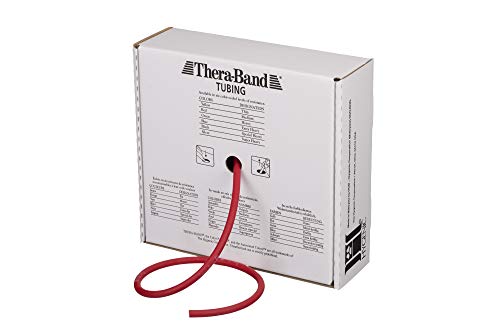 THERABAND Resistance Tubes, Professional Latex Elastic Tubing, Upper & Lower Body, Core Exercise, Physical Therapy, Lower Pilates, At-Home Workouts, & Rehab, 100 Foot, Red, Medium, Beginner Level 3