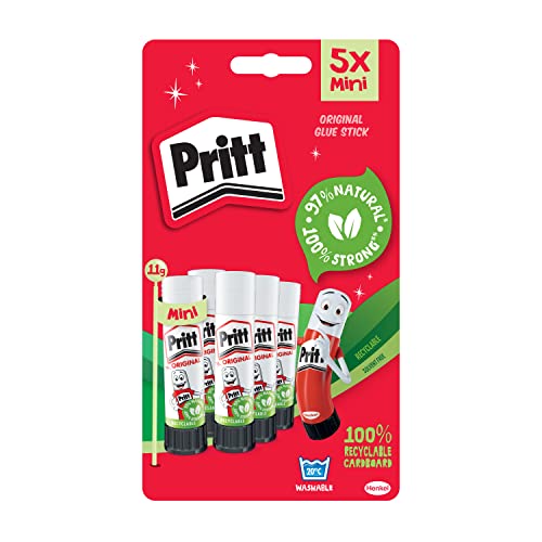 Pritt Glue Stick, Safe & Child-Friendly Craft Glue for Arts & Crafts Activities, Strong-Hold Adhesive for School & Office Supplies, 5x11g Pritt Stick