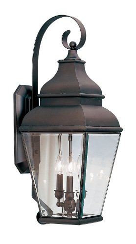 Livex Lighting 2593-07 Exeter 3 Light Outdoor Bronze Finish Solid Brass Wall Lantern with Clear Beveled Glass