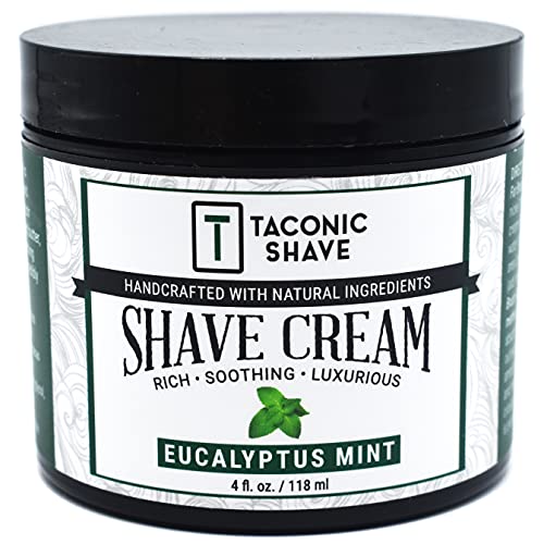 Taconic Shave, All Natural Shave Cream – Highly-Concentrated, Shaving Cream for Men and Women – 4 oz. Moisturizing Shaving Cream Tub with Skin Soothing Ingredients – Cooling Eucalyptus & Mint