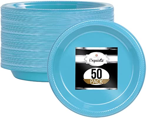 Exquisite Light Blue Plastic Plates 50 Count I 9 Inch I Round Light Blue Disposable Plates – Disposable Light Blue Dinner Party Plates for All Occasions – Light Blue Plastic Party Plates for Parties
