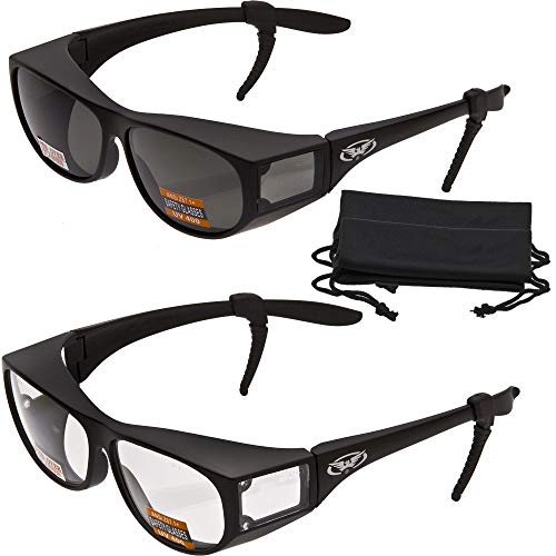 Global Vision 2 Pairs Clear and Smoke – Escort Fit Over Sunglasses ANZI Z87.1+ Safety Compliant