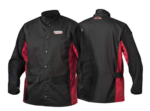 Lincoln Electric unisex adult Hybrid Shadow Split Leather Sleeved Jacket, Black/Red, X-Large US
