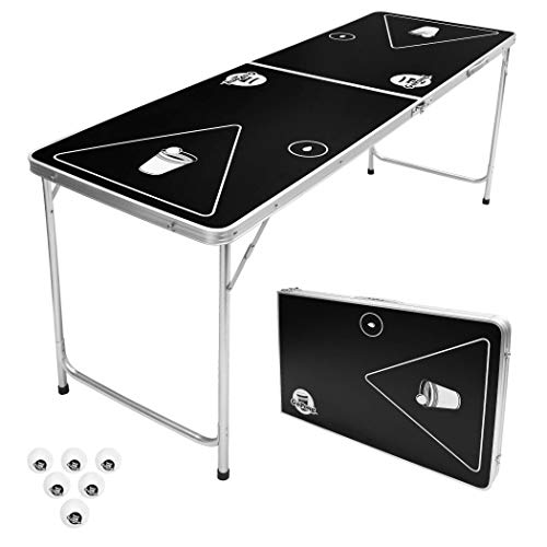 GoPong 6-Foot Portable Folding Beer Pong / Flip Cup Table (6 balls included) , Black