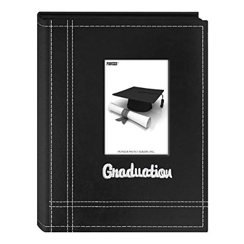 Pioneer Photo Albums 36-Pocket Sewn Leatherette Embroidered “Graduation” Theme Frame Cover Album for 4 by 6-Inch Prints, Black