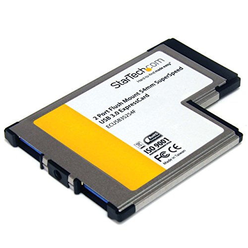 StarTech.com 2 Port Flush Mount ExpressCard 54mm SuperSpeed USB 3.0 Card Adapter with UASP – Dual Port Laptop ExpressCard USB 3 Controller (ECUSB3S254F)