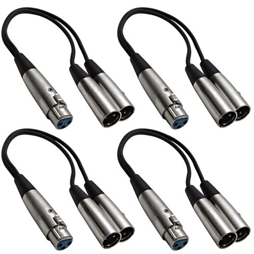 Seismic Audio Speakers Splitter Patch Cable, 1 XLR Female to 2 XLR Male, 1 Foot, Pack of 4