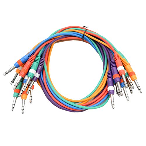 Seismic Audio Speakers 3 Foot TRS Jumper Patch Cables, Pack of 10, Multiple Colored Cables