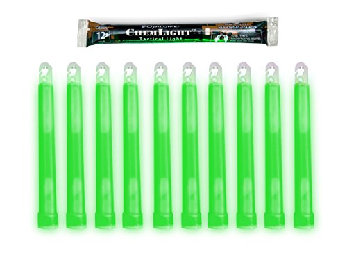 Cyalume Military Grade Green Glow Sticks – Premium Bright 6” ChemLight Emergency Glow Sticks with 8 Hour Duration (Bulk Pack of 10 Chem Lights)