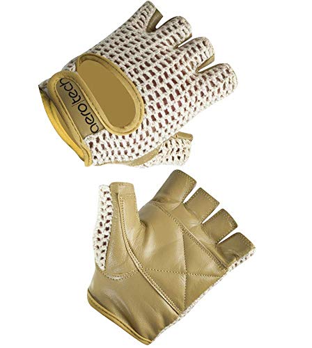 AERO|TECH|DESIGNS Cycling Gloves Natural Cotton Crochet and Leather Large
