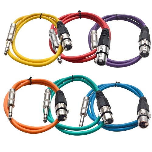 Seismic Audio SATRXL-F3BGORYP 3-Feet XLR Female to 1/4-Inch TRS Patch Cables – Multiple Colors