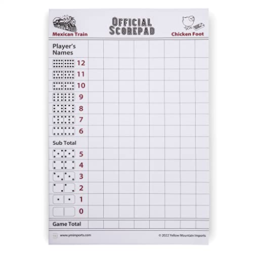 Yellow Mountain Imports Mexican Train and Chicken Foot Dominoes Scorepad/Scoring Sheets (8.2 x 5.5 Inches) – 60 Sheets