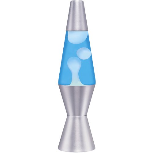 Lava Lite 1953 Silver Base Lamp with White Wax in Blue Liquid, 11.5″, White Wax/Blue Liquid/Silver Base