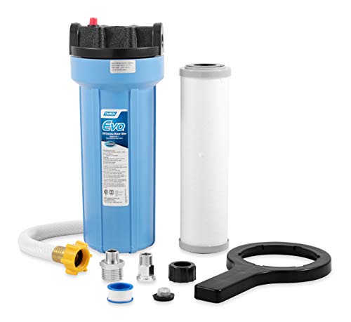 Camco Evo RV Water Filter | Features Granulated Activated Carbon for Bacteria Control, a Replaceable Premium Spun Polypropylene Filter Cartridge, and Reduces Bad Taste, Odors, and More (40631), Blue