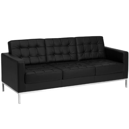 Flash Furniture HERCULES Lacey Series Contemporary Black LeatherSoft Sofa with Stainless Steel Frame