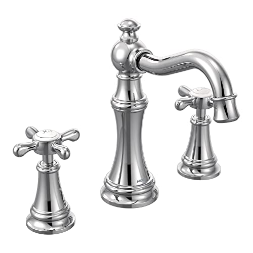 Moen Weymouth Chrome Two-Handle High-Arc Widespread Bathroom Faucet, Valve Sold Separately, TS42114