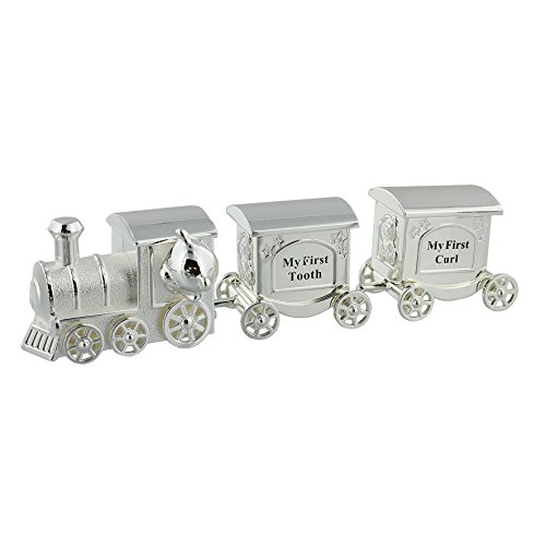 Train Money Box, Tooth & Curl Carriages- Silver Plated Baby Christening Gift