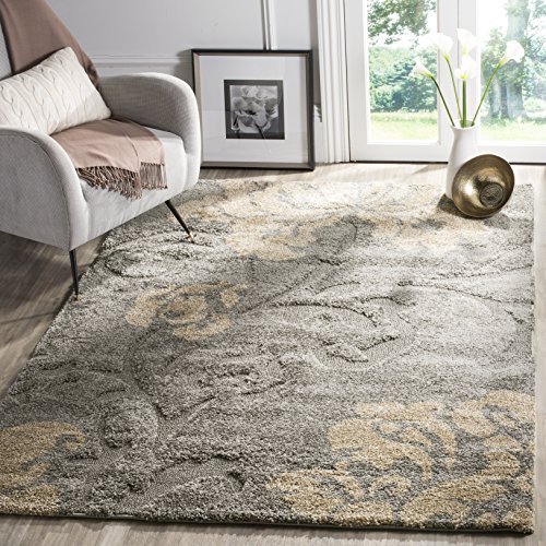 SAFAVIEH Florida Shag Collection 8′ x 10′ Grey/Beige SG458 Floral Non-Shedding Living Room Bedroom Dining Room Entryway Plush 1.2-inch Thick Area Rug