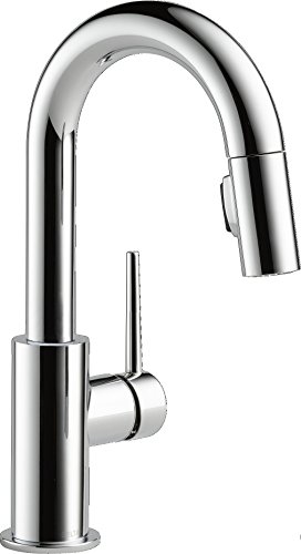 Delta Faucet Trinsic Chrome Bar Faucet with Pull Down Sprayer, Chrome Bar Sink Faucet Single Hole, Wet Bar Faucets Single Hole, Prep Sink Faucet, Faucet for Bar Sink, Chrome 9959-DST