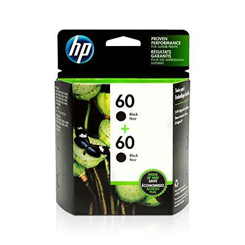 HP 60 | 2 Ink Cartridges | Black | Works with HP DeskJet D2500 Series, F2430, F4200 Series, F4400 Series, HP ENVY 100, 110, 111, 114, 120, HP Photosmart C4600 Series, C4700 Series, D110a | CC640WN