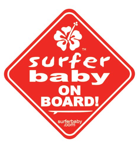 Surfer Baby on Board Car Safety Window Sticker Sign (Red)