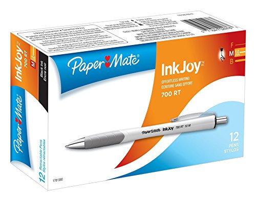Paper Mate InkJoy 700RT Retractable Ballpoint Pens, Medium Point, White Barrel, Black Ink, 12-Count
