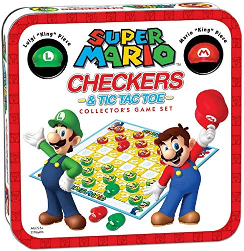 Super Mario Checkers & Tic-Tac-Toe Collector’s Game Set | Featuring Super Mario Bros – Mario & Luigi | Collectible Checkers and TicTacToe Perfect for Mario Fans