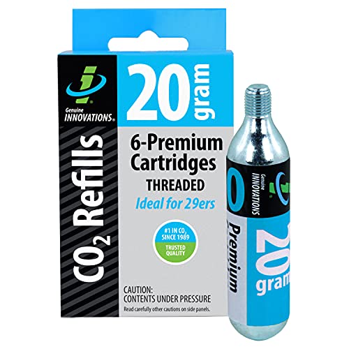 Genuine Innovations G2132, Bicycle CO2 Cartridges, Threaded, 20g, Pack of 6, Silver
