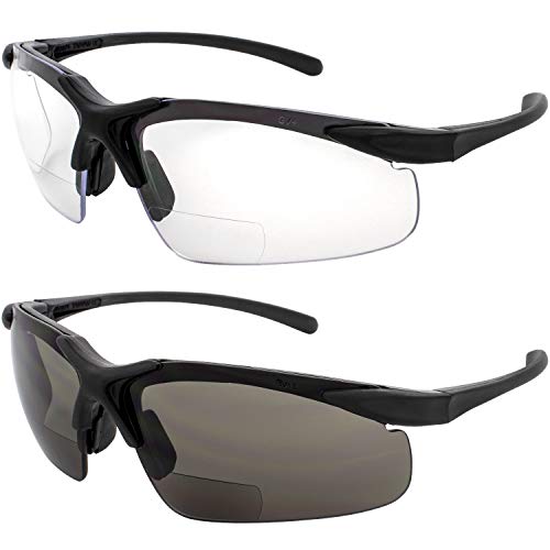 Global Vision Two Pairs of Apex 2.0 Bifocal Safety Glasses, One Pair with Clear Lenses and One with Smoked