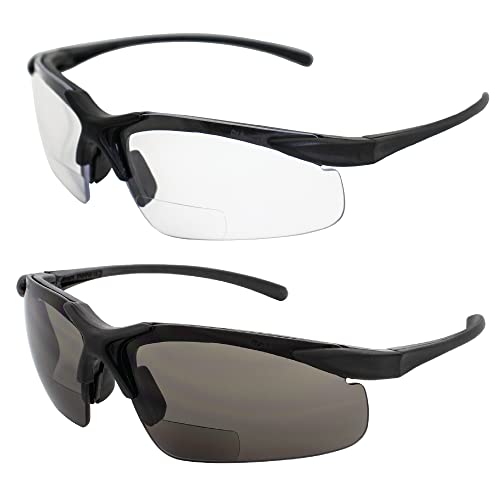 Global Industrial 2 Pairs of Apex 1.5 Bifocal Safety Glasses Black Frames with Clear + Smoke Lenses