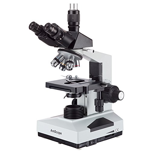 AmScope T490B Compound Trinocular Microscope, 40X-2000X Magnification, Halogen Light, Abbe Condenser, 2-Layer Mechanical Stage, High-Resolution Optics, Awarded No. 6 Among The Top 10 Microscopes 2016
