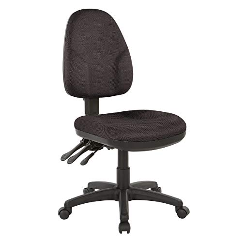 Office Star Ergonomic Dual Function Office Task Chair with Adjustable Padded Back and Built-in Lumbar Support, Armless, Diamond Jet Fabric
