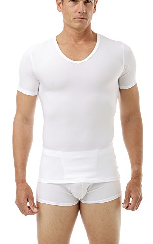 Underworks Mens Microfiber Compression V-Neck T-Shirt, 2X, White