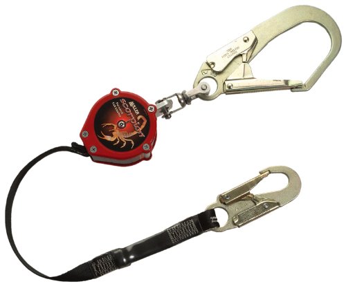 Miller Scorpion 9-Foot Personal Fall Limiter with Steel Locking Rebar Hook w/Swivel Shackle & Steel Locking Snap Hook, 310 lb. Capacity (PFL-6/9FT) , Red