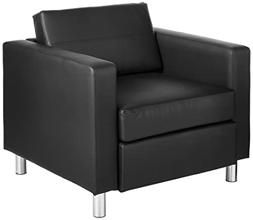 OSP Home Furnishings Pacific Armchair with Padded Box Spring Seats and Silver Finish Legs, Black Vinyl